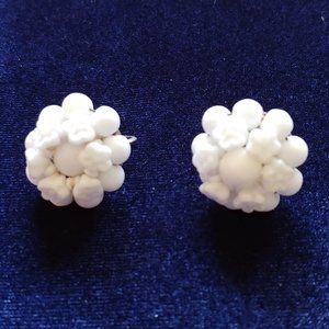Gorgeous 1930s Vintage Sterling Milk Glass Floral Bead Earrings